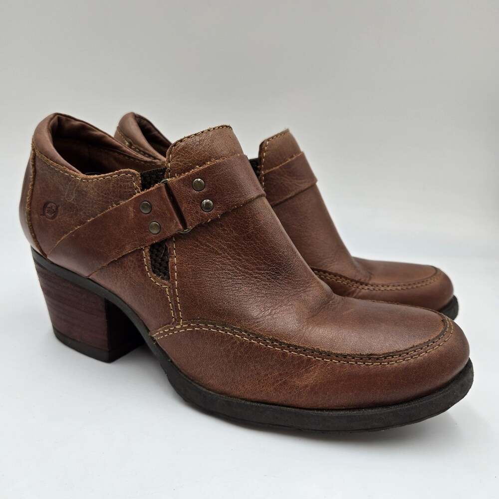 Born Nyssa D41516 Tan Brown Leather Ankle Booties Heels Womens 8.5 US / 40 EU